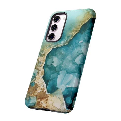 Aquamarine inspired Geode in Watercolor - Impact Resistant Phone Case